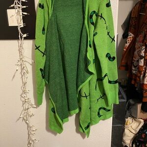 LG Lime Green Open-Front Cardigan with Dark Green Interior and Black Pattern